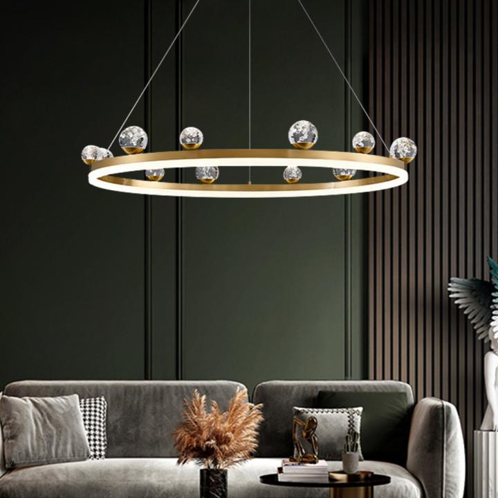 Brass Ring Chandelier with Crystal Ball