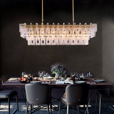 2-Tiered Rectangular Crystal Chandelier For Dining Room