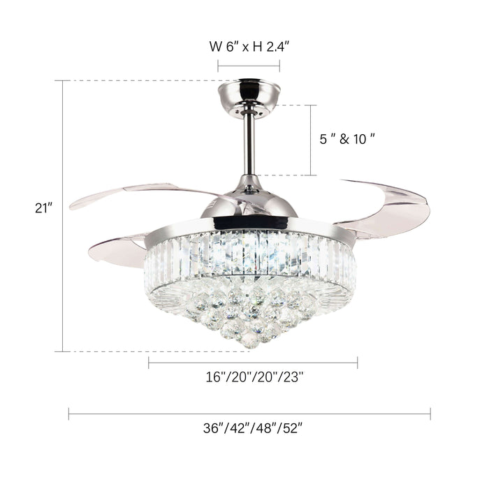 Chandelier Ceiling Fan with Crystal Lights 36" Chrome