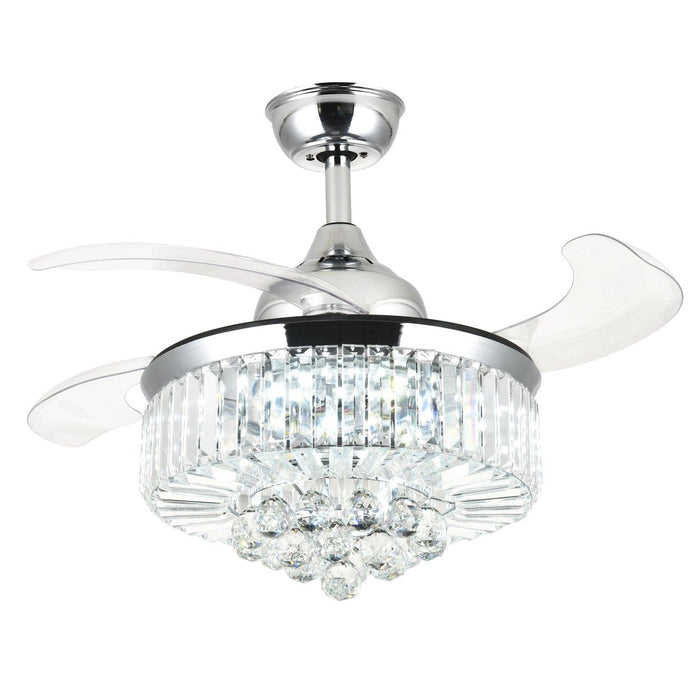 Crystal Ceiling Fans with Retractable Blades and Dimmable Lights, 36 Chrome