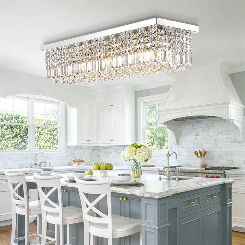 Contemporary Rectangle Crystal Chandelier Chrome