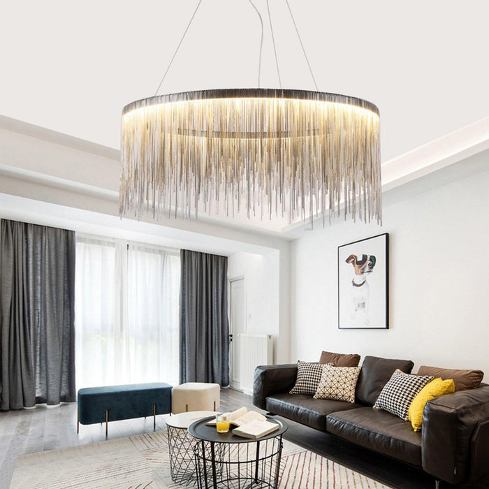 Modern Round Aluminum Tassel Linear Chandelier - Living room
